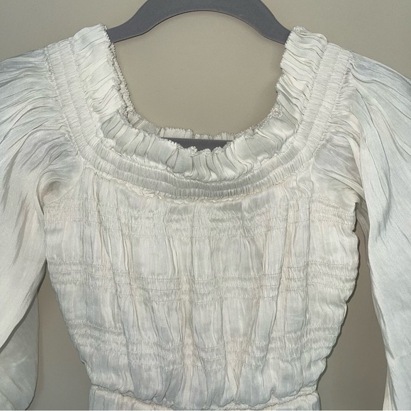 Allsaints Lary Dress 2 Ivory Linen & Silk Blend Midi Length Off The Shoulder - Picture 7 of 13